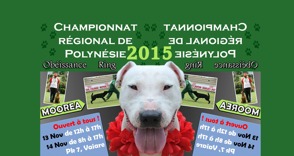 Le prochain concours canin se déroulera les 13 et 14 novembre 2015 à Moorea